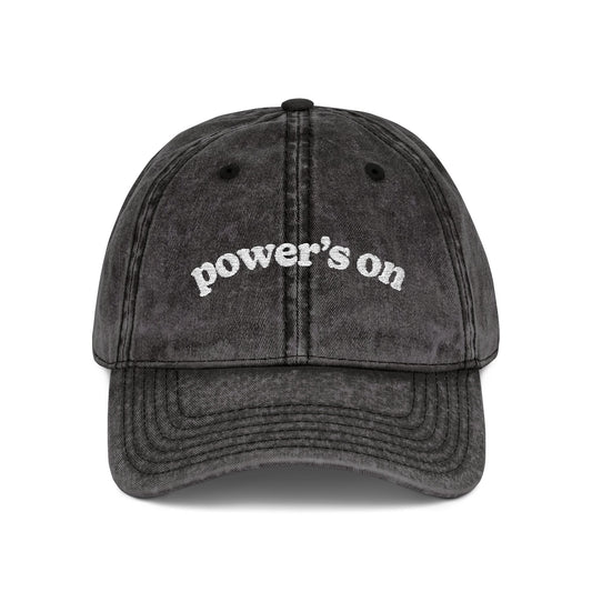 Power's On Embroidered Vintage Cap