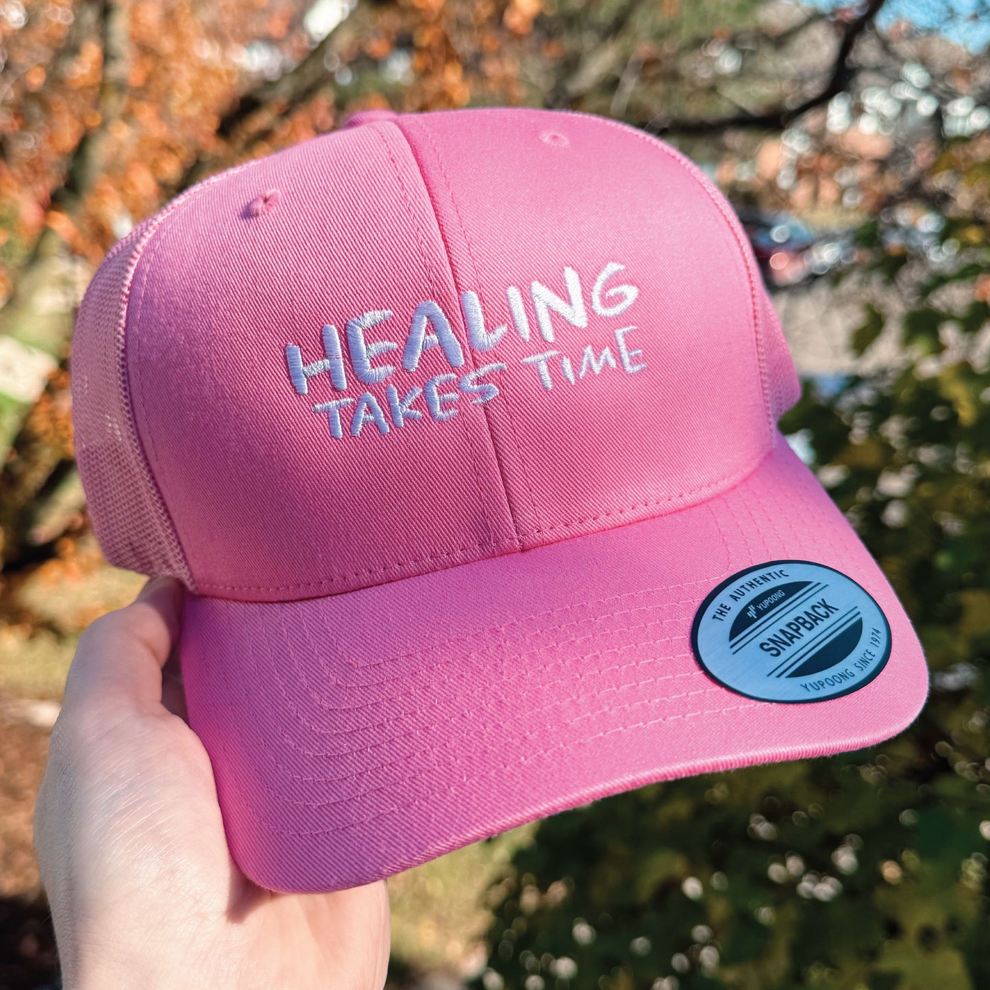 Healing Takes Time Embroidered Snapback Trucker Cap