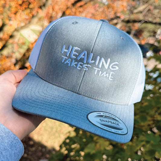 Healing Takes Time Embroidered Snapback Trucker Cap
