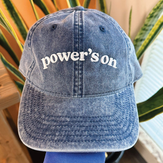 Power's On Embroidered Vintage Cap